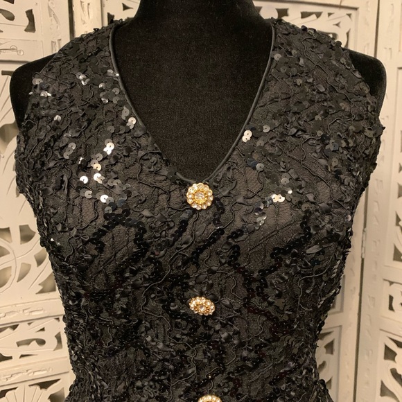 🎩2X HOST PICK🎩 VINTAGE SATIN BLACK SKIRT & ADORNED TOP FORMAL DRESS GOWN - Picture 4 of 11